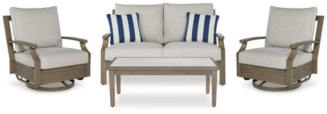 Rainier Brown/Beige Ranch Outdoor Loveseat and 2 Chairs with Coffee Table