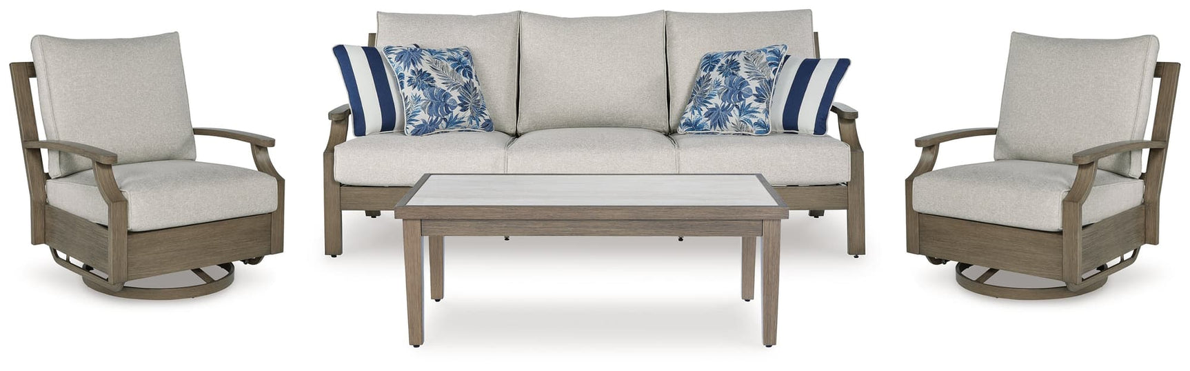 Rainier Brown/Beige Ranch Outdoor Sofa and 2 Chairs with Coffee Table