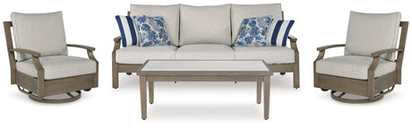 Rainier Brown/Beige Ranch Outdoor Sofa and 2 Chairs with Coffee Table