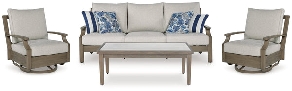 Rainier Brown/Beige Ranch Outdoor Sofa and 2 Chairs with Coffee Table