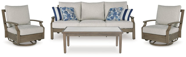 Rainier Brown/Beige Ranch Outdoor Sofa and 2 Chairs with Coffee Table
