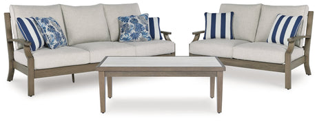 Rainier Brown/Beige Ranch Outdoor Sofa and Loveseat with Coffee Table