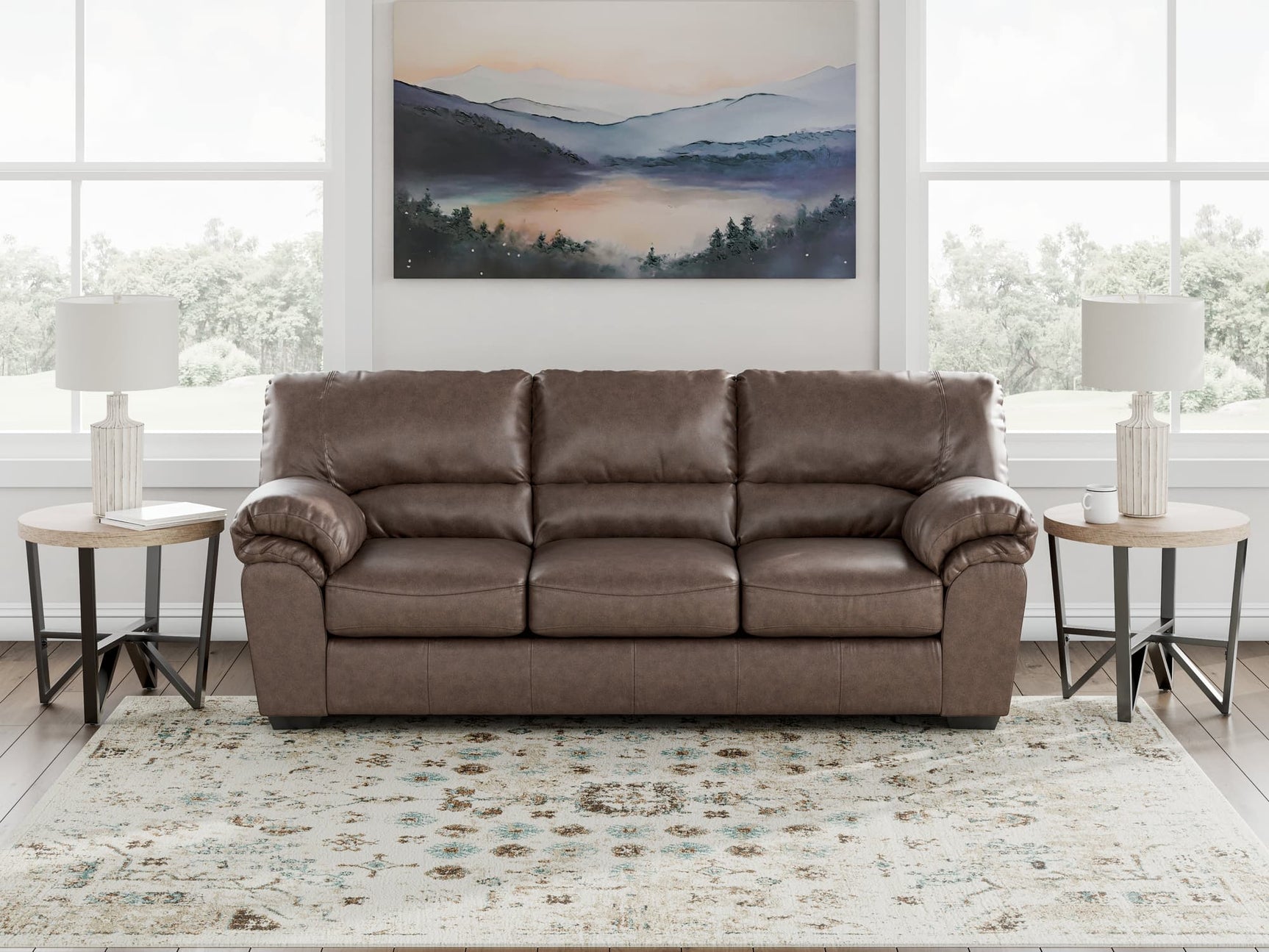 WillowBend Umber Faux Leather Sofa