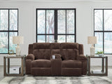 Observation Chocolate Velvet Power Reclining Loveseat with Console