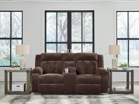 Observation Chocolate Velvet Power Reclining Loveseat with Console