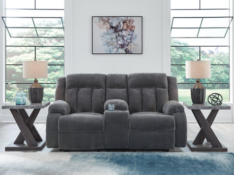 Observation Steel Velvet Power Reclining Loveseat with Console