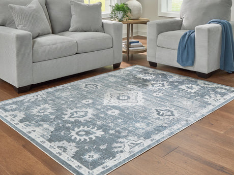 Avanworths Blue/Gray/Ivory Washable 5'3" x 7' Area Rug