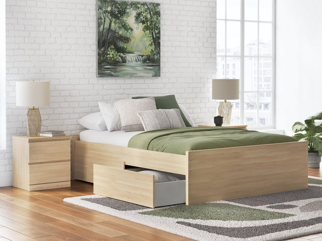Onita Natural Queen Platform Bed with 1 Side Storage