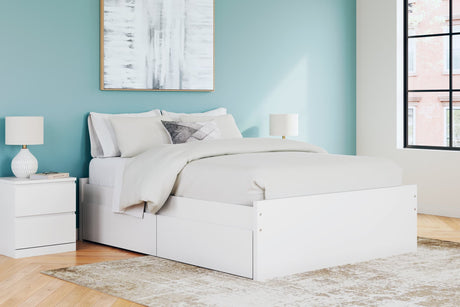 Onita White Queen Platform Bed with 1 Side Storage