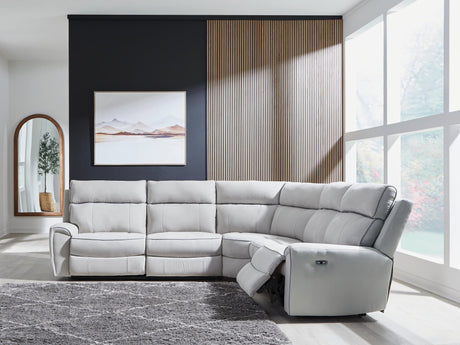 Social Pointe Pearl/Ash Chenille 5-Piece Power Reclining Sectional