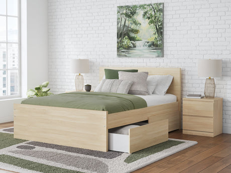 Onita Natural Full Panel Platform Bed with 2 Side Storage