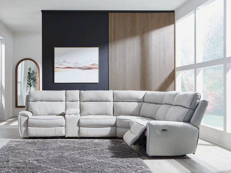 Social Pointe Pearl/Ash Chenille 6-Piece Reclining Sectional with Storage Console