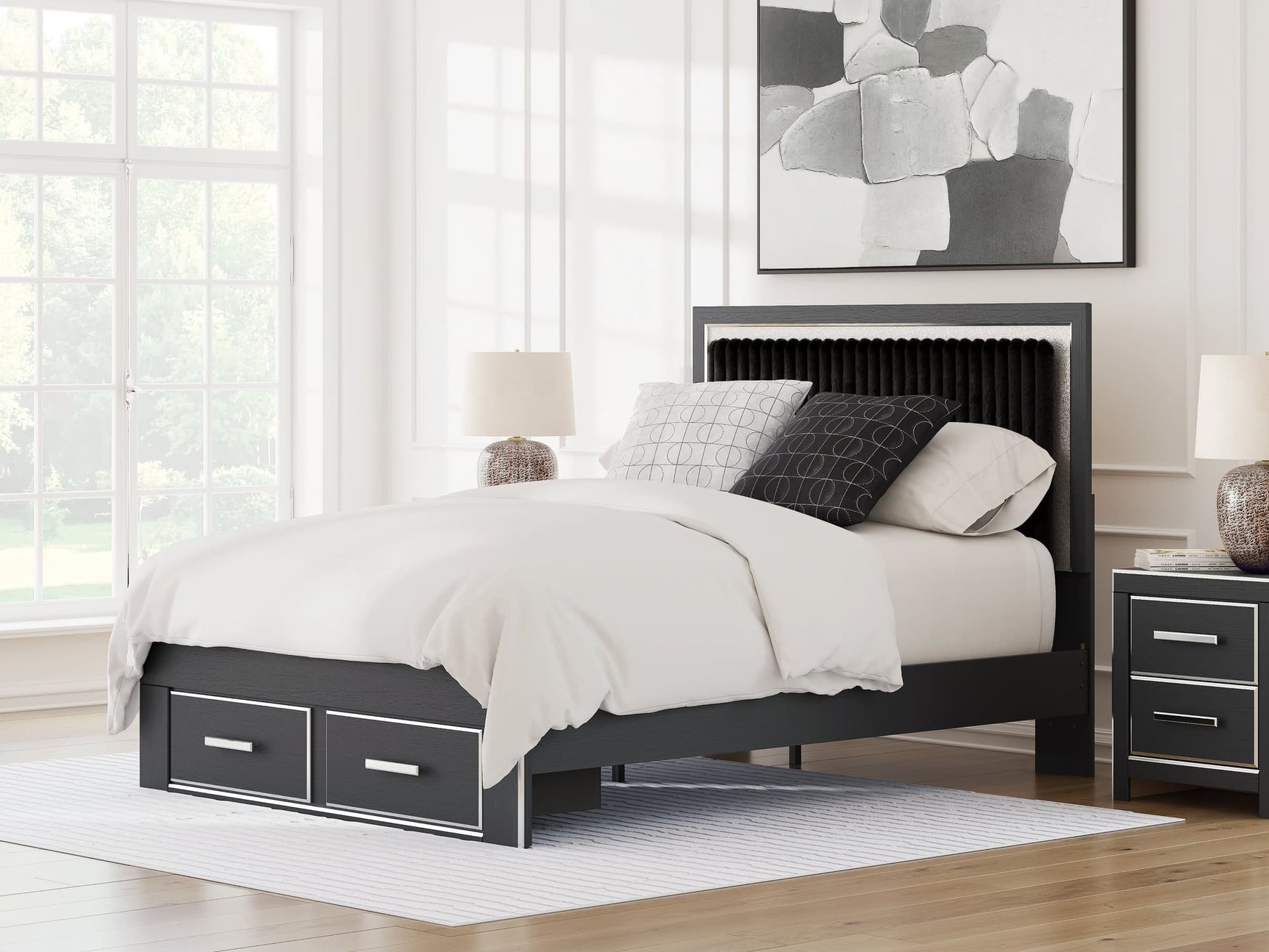 Zuraleus Black Queen Upholstered Panel Storage Bed