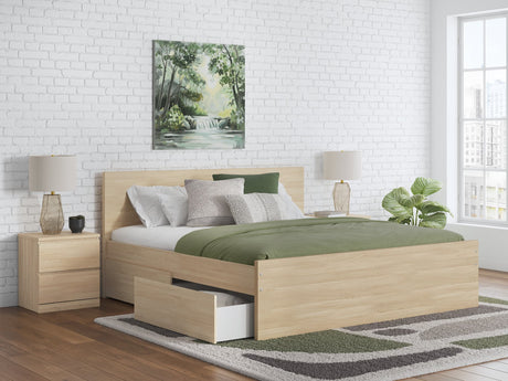 Onita Natural Queen Panel Platform Bed with 1 Side Storage