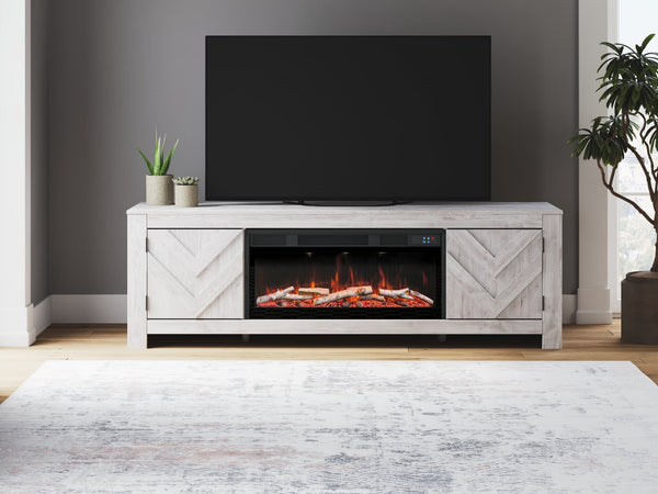 Cayboni Whitewash 71" TV Stand with Electric Fireplace