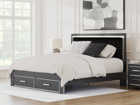 Zuraleus Black King Upholstered Panel Storage Bed