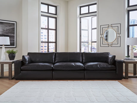 Emilia Black Leather 3-Piece Sectional Sofa