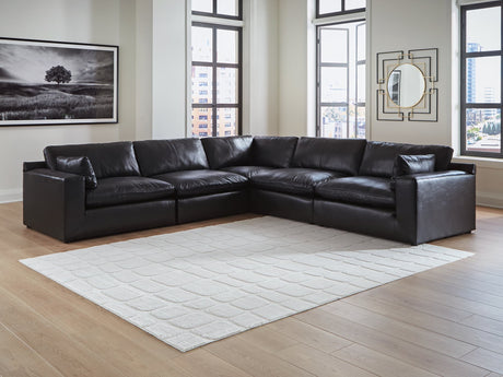 Emilia Black Leather 5-Piece Sectional