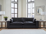 Emilia Black Leather 2-Piece Sectional Loveseat