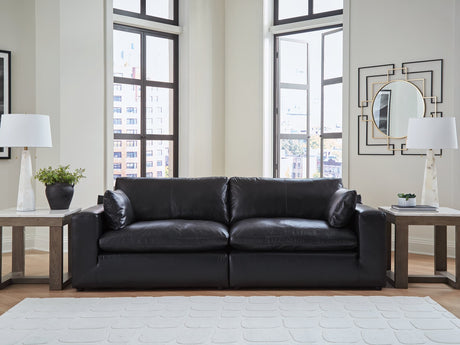 Emilia Black Leather 2-Piece Sectional Loveseat