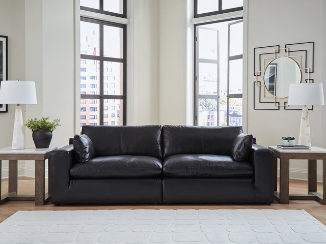Emilia Black Leather 2-Piece Sectional Loveseat