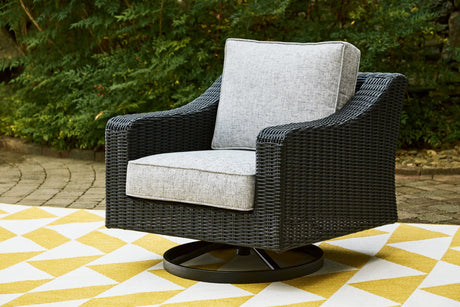 Beachcroft Black/Light Gray Outdoor Sofa with 2 Lounge Chairs