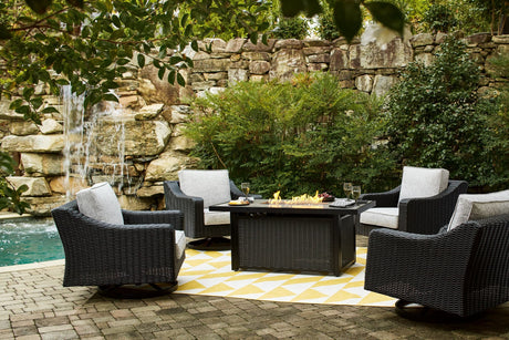 Beachcroft Black/Light Gray Outdoor Fire Pit Table and 4 Chairs
