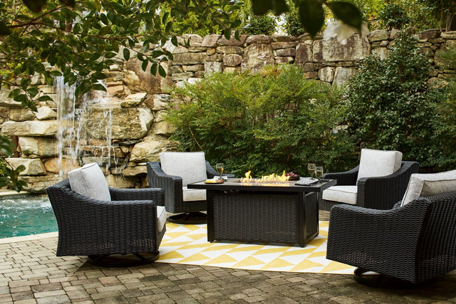 Beachcroft Black/Light Gray Outdoor Fire Pit Table and 4 Chairs