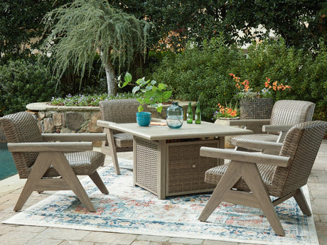Cliff Beige Trails Outdoor Fire Pit Table and 4 Chairs