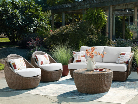 Double Beige Point Outdoor Sofa, Loveseat and 2 Lounge Chairs with Coffee Table