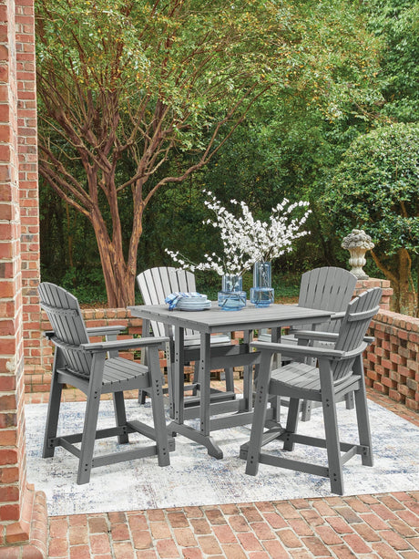 Sanctuary Dark Gray Beach Outdoor Counter Height Dining Table and 4 Barstools