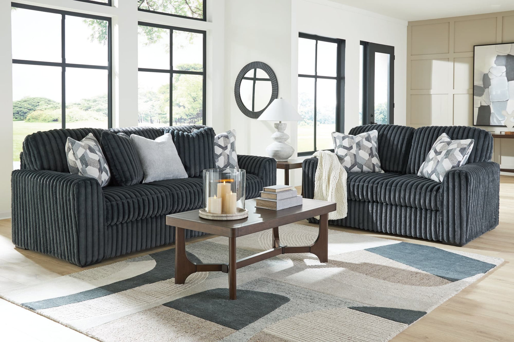 Midnight-Madness Gunmetal Sofa and Loveseat