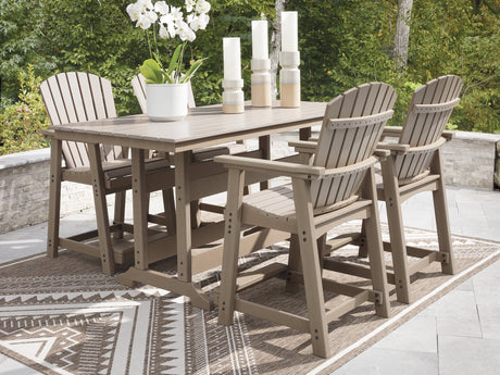 Seacliff Medium Brown Beach Outdoor Counter Height Dining Table and 4 Barstools