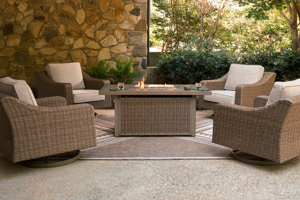 Laguna Beige Heights Outdoor Fire Pit Table and 4 Chairs