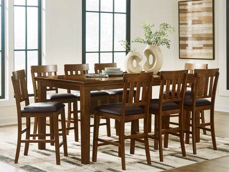 Ralene Medium Brown Counter Height Dining Table and 8 Barstools