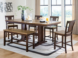 Rylandeen Light Brown/Dark Brown Counter Height Dining Table and 4 Barstools and Bench