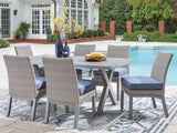 Half Gray Moon Beach Outdoor Dining Table and 6 Chairs