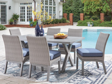 Half Gray Moon Beach Outdoor Dining Table and 6 Chairs