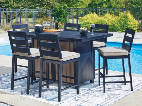 East Navy Blue/Driftwood Beach Outdoor Fire Pit Table and 6 Barstools