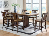 Rylandeen Light Brown/Dark Brown Counter Height Dining Table and 6 Barstools