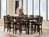 Haddigan Dark Brown Counter Height Dining Table and 8 Barstools