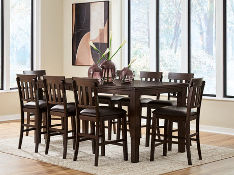 Haddigan Dark Brown Counter Height Dining Table and 8 Barstools