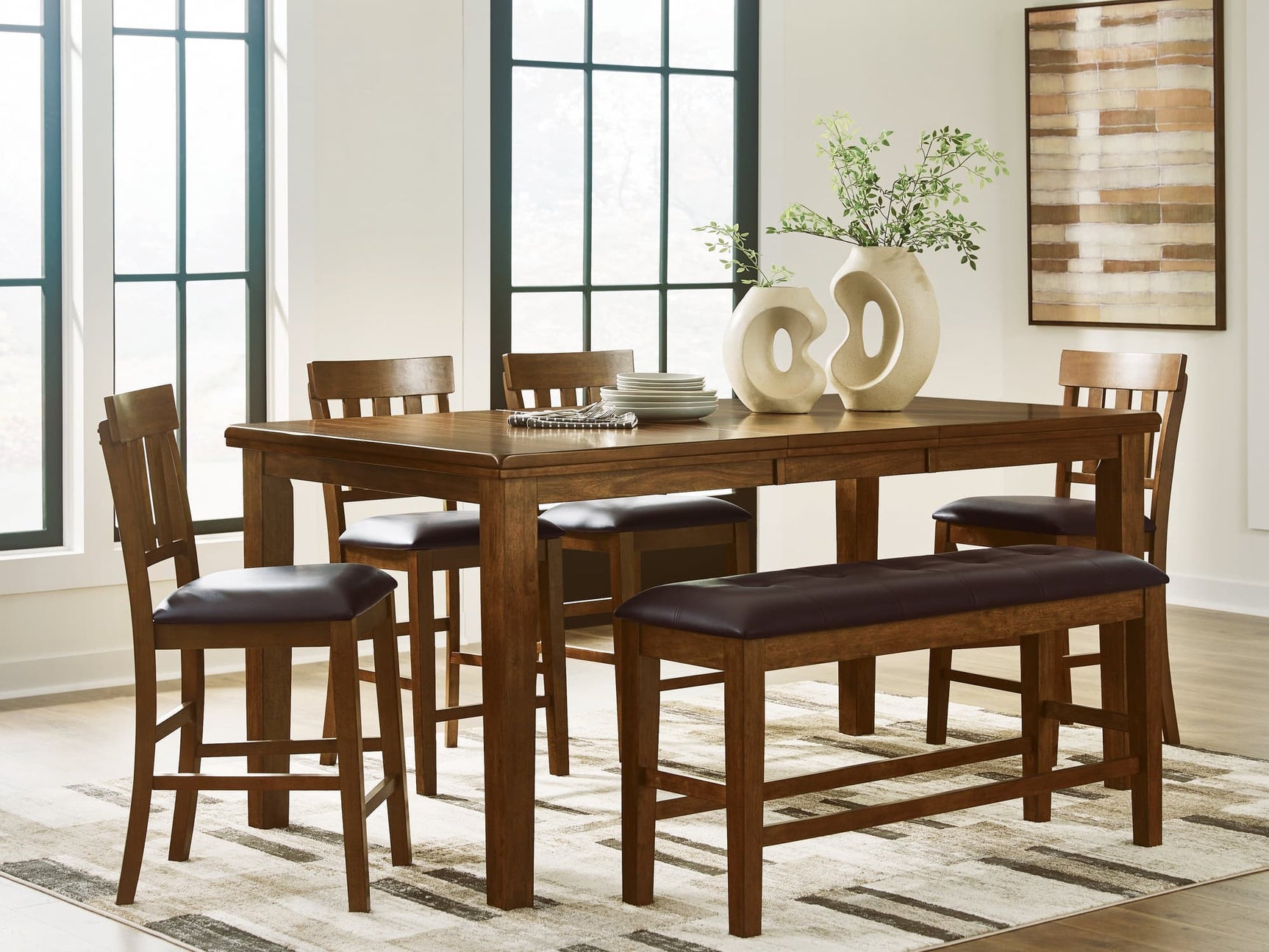 Ralene Medium Brown Counter Height Dining Table and 4 Barstools and Bench