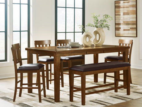 Ralene Medium Brown Counter Height Dining Table and 4 Barstools and Bench