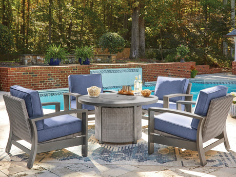 Half Gray Moon Beach Outdoor Fire Pit Table and 4 Chairs
