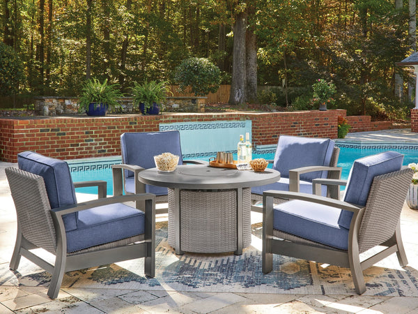 Half Gray Moon Beach Outdoor Fire Pit Table and 4 Chairs