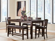Haddigan Dark Brown Counter Height Dining Table and 4 Barstools and Bench