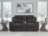 Brysonview Charcoal Faux Leather Reclining Loveseat with Console