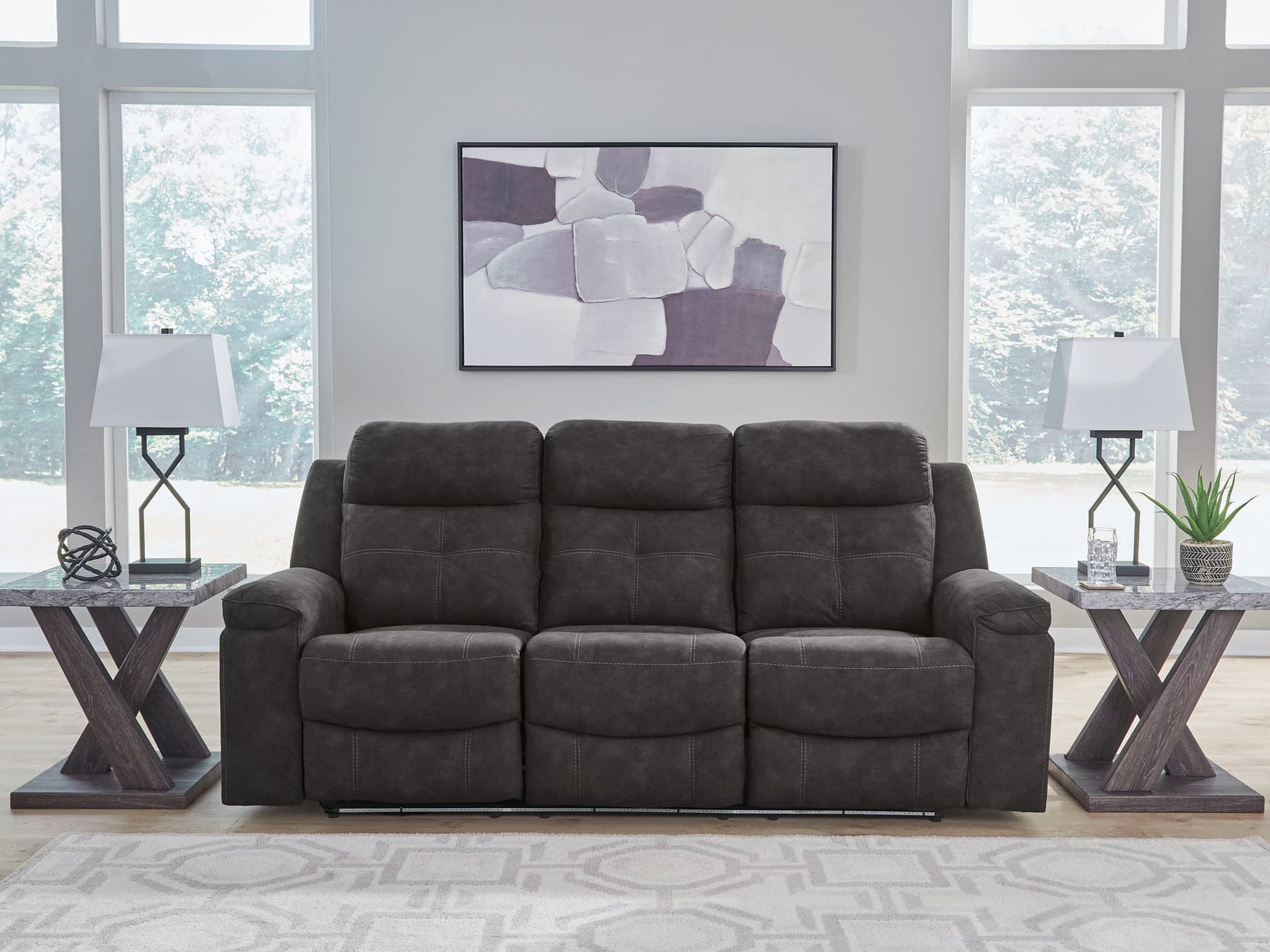 Brysonview Charcoal Faux Leather Reclining Sofa