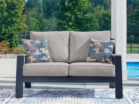 East Beach Navy Blue/Driftwood Outdoor Loveseat with Cushion